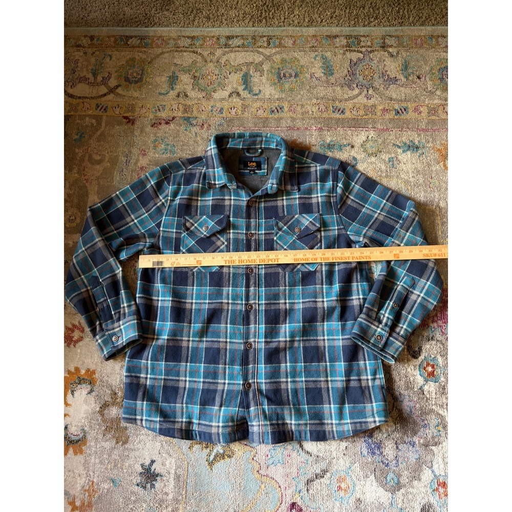 Lee Heavy Duty Flannel Shirt Teal Blue Plaid Mens XL